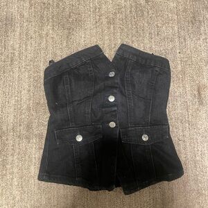 Zara Black Denim Button-Up Top